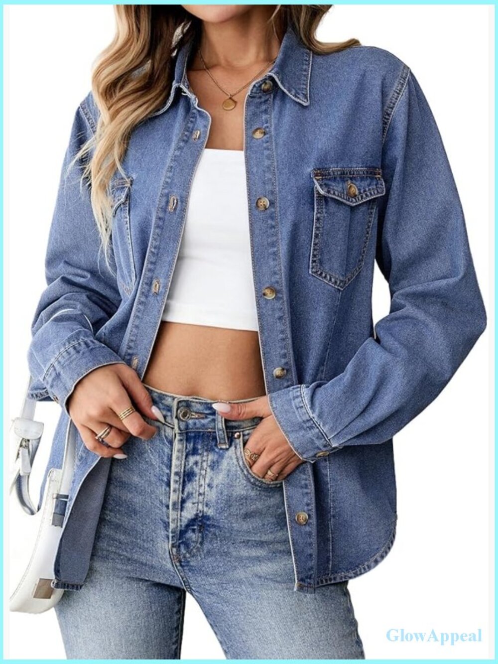 Oversized Denim Shirt Long Sleeve Button Down Jean Shacket Blouses Top